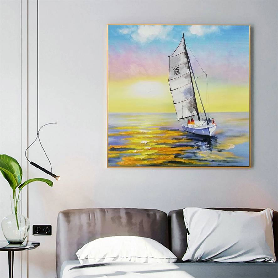 Yellow Original Hallway Dining Landscape Abstract Canvas Wall Art WLY5E
